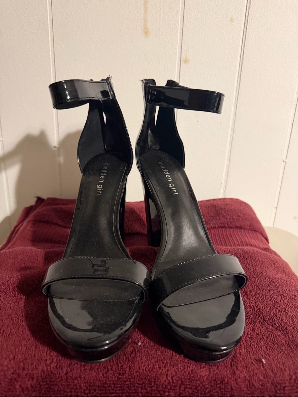 Madden Girl Black Patent Ankle-Strap Platform Heels